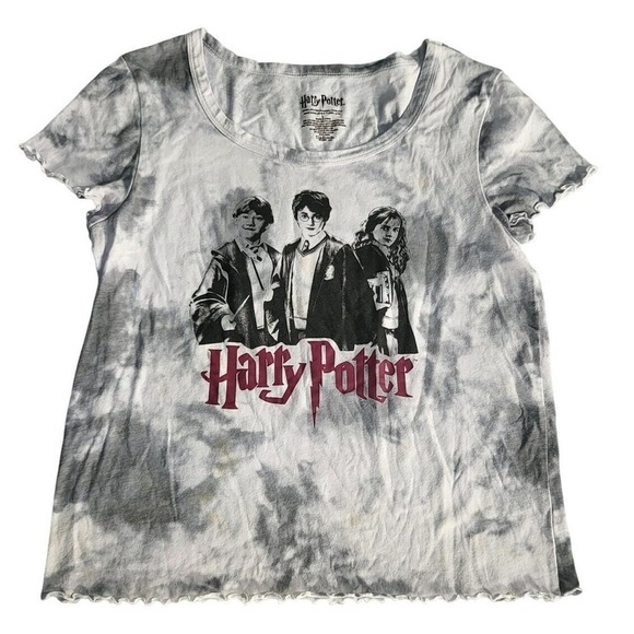 Harry Potter Graphic T-Shirt Tie Dye Top Novelty Tee Cute Ruffle Trim L - Picture 1 of 9